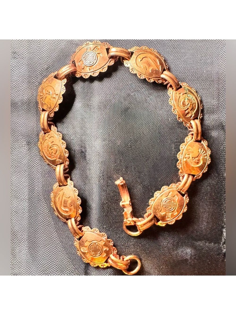 Vintage Copper Animal Totem Link Bracelet | Turtle Lizard Boho